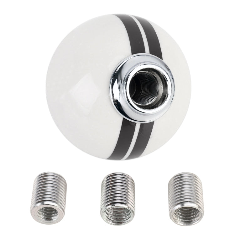 White resin gear shift knob with chrome threaded socket and three threaded inserts