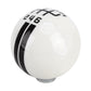 White ball-style gear shift knob with black 246 markings and cross stripes