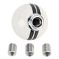 White and black-striped gear shift knob with threaded insert and three studs
