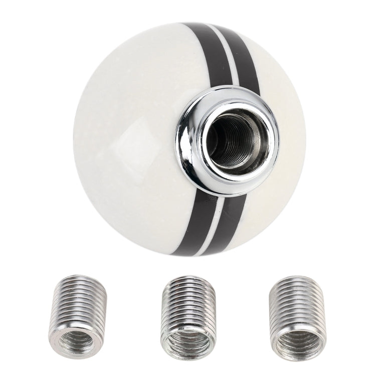 White and black-striped gear shift knob with threaded insert and three studs