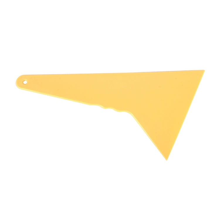Yellow window film squeegee tool with handle hole and triangular blade