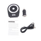 Bluetooth in-car speakerphone with mounting clip, car charger cable, and paper guide.