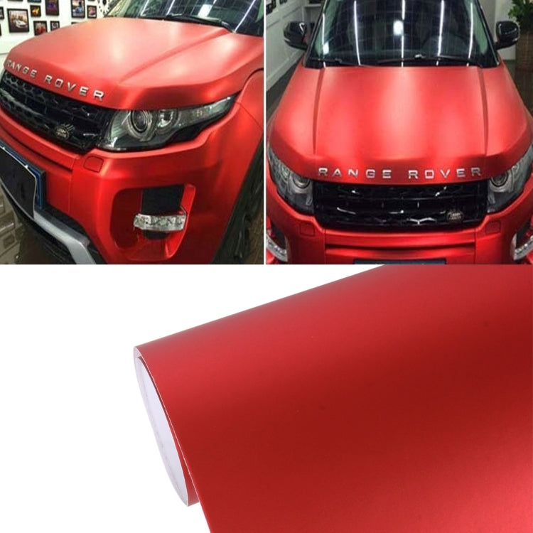 Red metallic matte car wrap vinyl sheet, rolled edge and smooth surface.