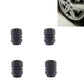 Black metal plated hexagon tire valve stem caps, 4-pack, ridged knurled grip