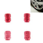 Red metal plated hexagon tire valve stem caps, 4-pack, ridged knurled grip