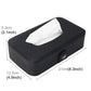 Black car tissue box holder case with tissue opening and side button