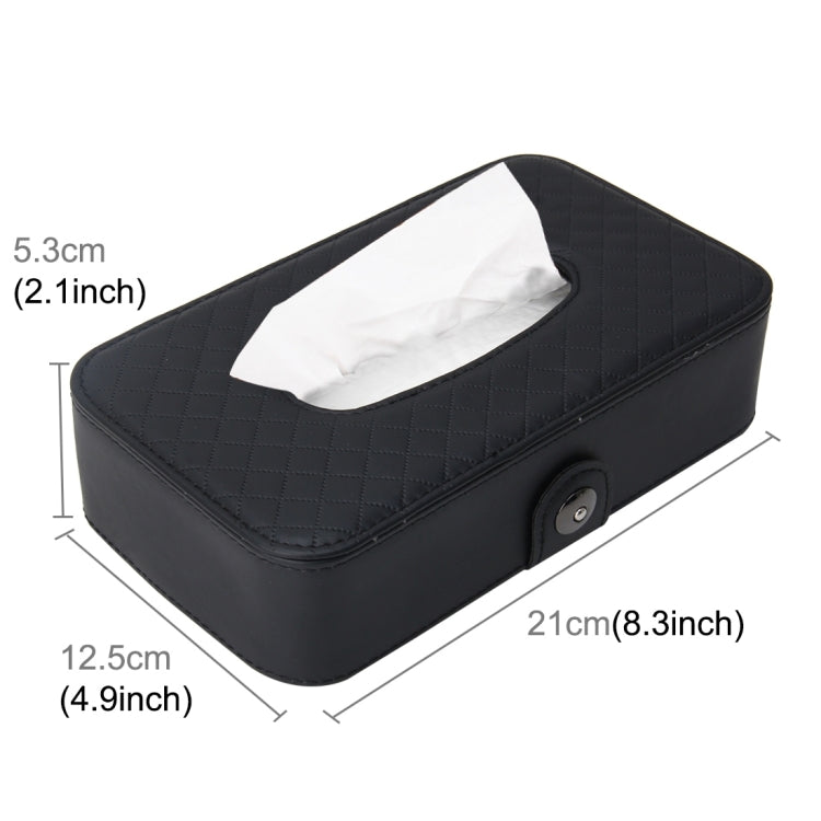 Black car tissue box holder case with tissue opening and side button