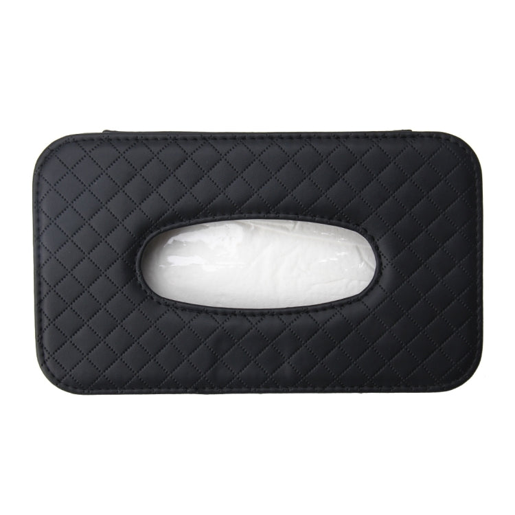Black quilted car tissue box holder with front tissue slot