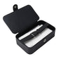 Black car tissue box holder case with open lid and included napkin strap