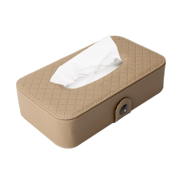 Khaki car tissue box holder case with tissue opening and side button