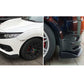 Set of 2 black front bumper spoiler lips installed on a car front corner