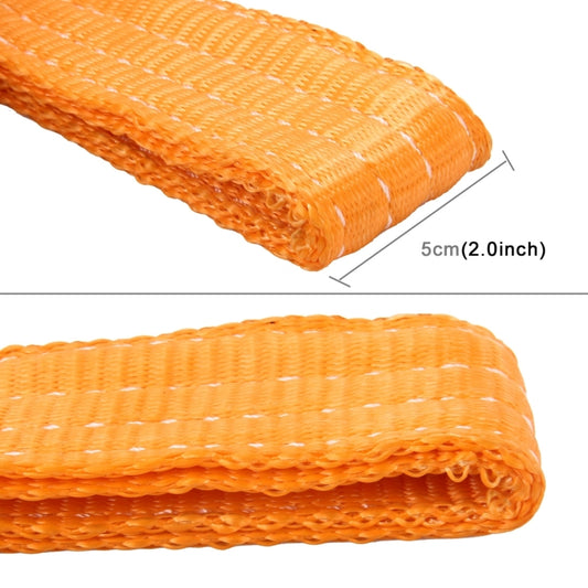 Orange webbing recovery strap close-up, about 5cm wide, no hook