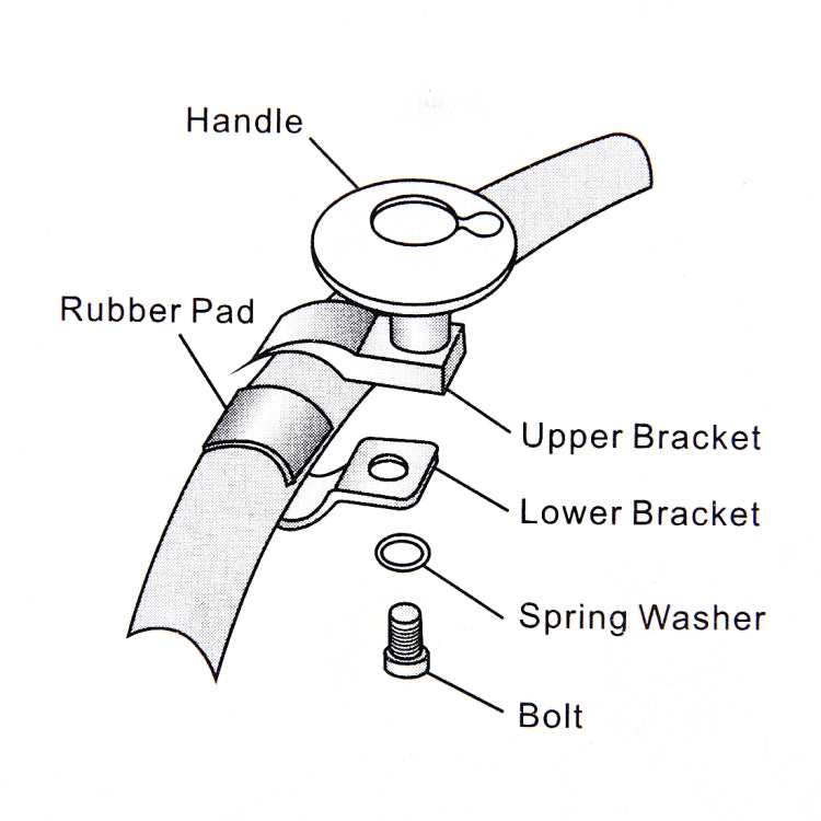 Wheel spinner knob mounting diagram showing handle, rubber pad, upper and lower brackets