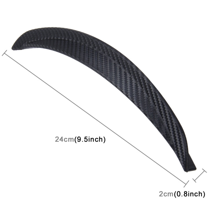 Black curved fender guard strip, 24 x 2 cm dimensions shown