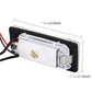 License plate light module with clear plastic housing and visible size markings on mount