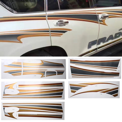 Prado SUV body strip sticker set with gold and black angular decals on side panel