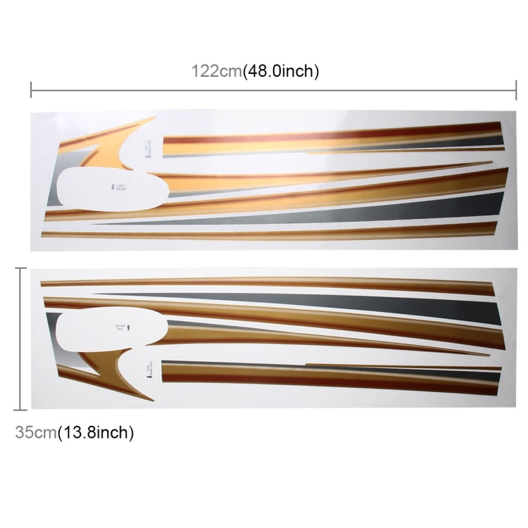 Body strip sticker decals set for SUV, gold and black stripes with arrow-like cutouts