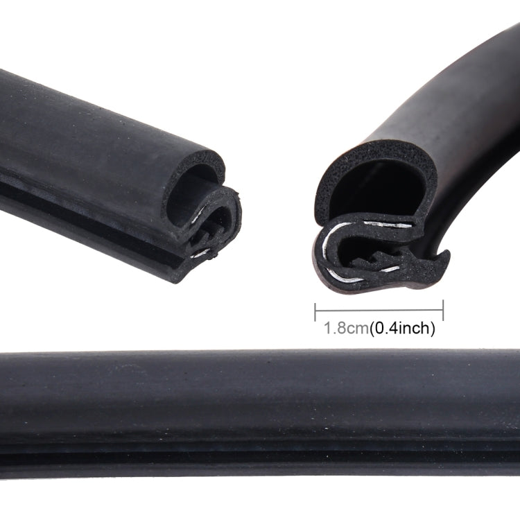 Black B-shape rubber seal strip profile, 1.8 cm measured opening
