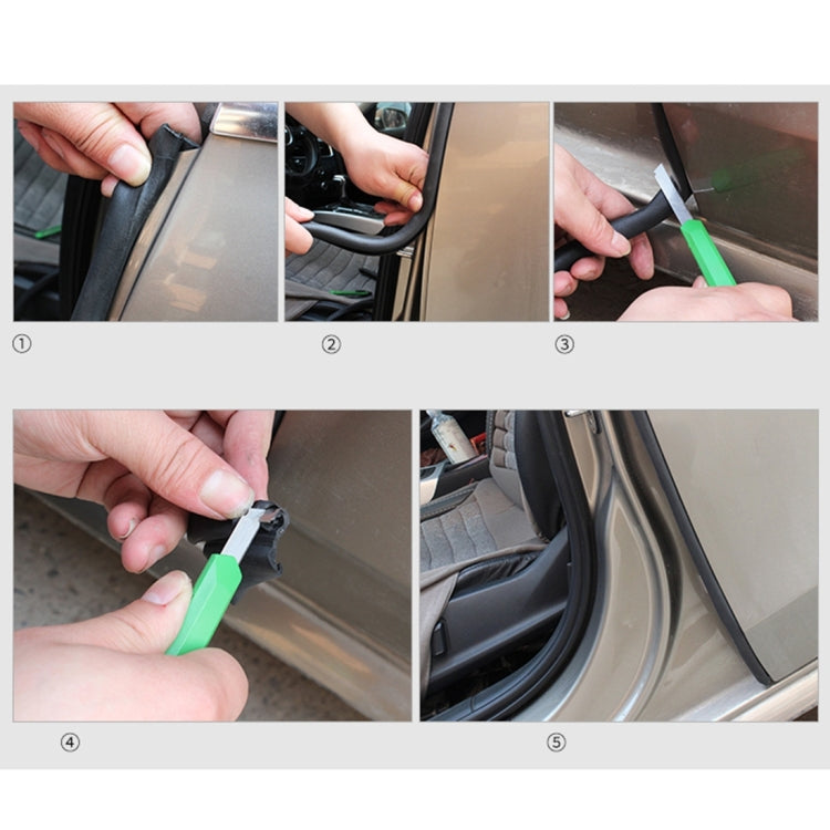 Installation photo set showing black rubber seal strip fitting door frame