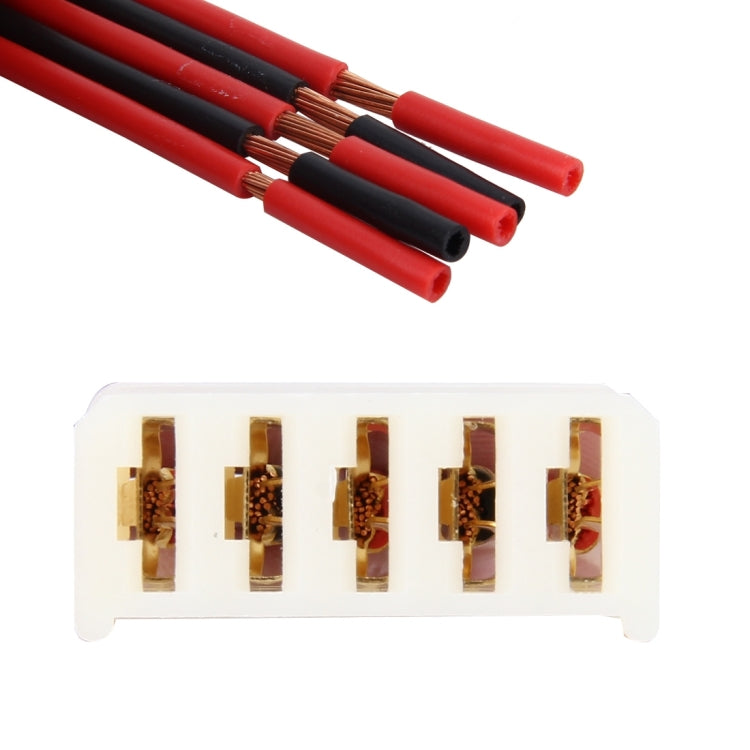 5-pin socket connector with five exposed metal contacts in white housing, red/black wires
