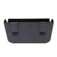 Car storage organizer box with black interior, brown sides, and two front hanging tabs