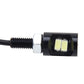 Close-up LED car license plate light with black housing and twin SMD LED chips