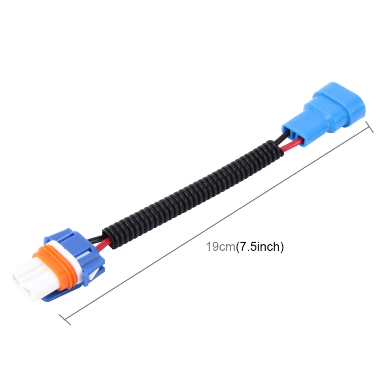 9005 HID headlight conversion cable with blue plug, orange socket, 19cm length
