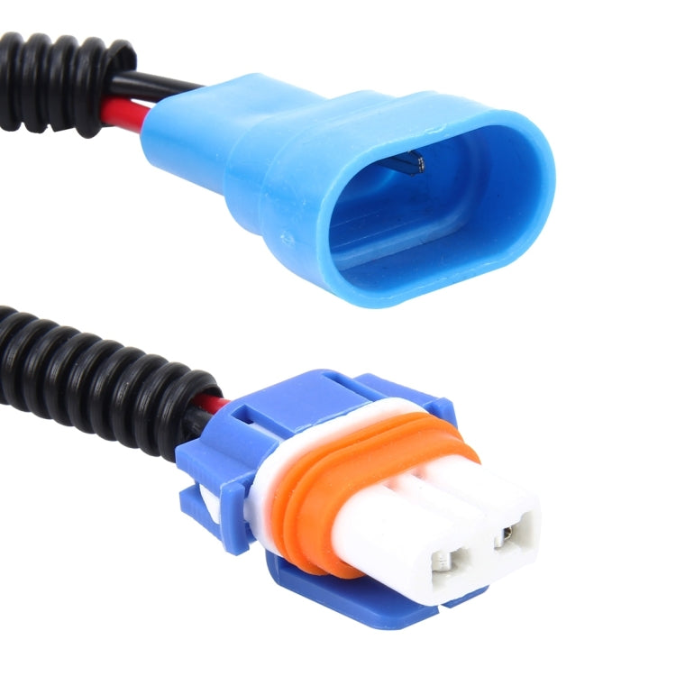 HID headlight conversion cable ends with blue plugs and orange 2-pin adapter sockets