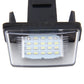 LED license plate light with black frame and clear lens, visible SMD LED chip array