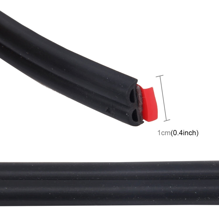 Cross-section of black rubber B-shape seal strip with red insert, approx 1 cm width