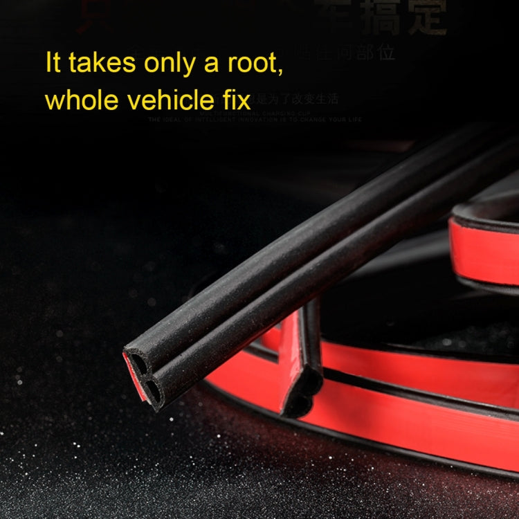 Black rubber seal strip with red insert shown in car door seam