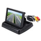 Foldable 4.3-inch car monitor with screen showing road view and RCA cable set, black