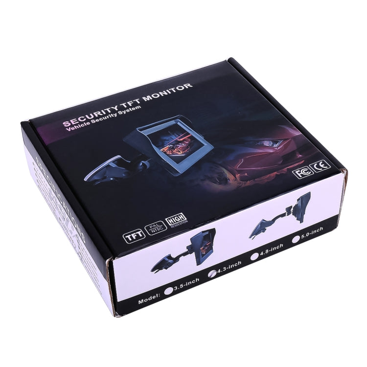 Retail box for foldable 4.3-inch TFT monitor with vehicle security and product images