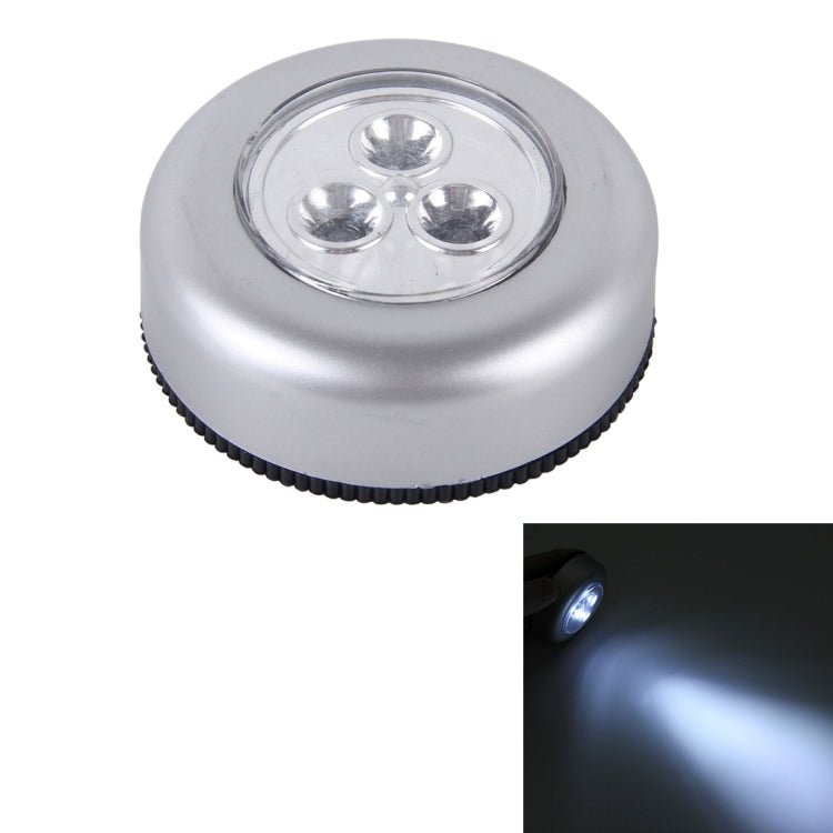 Car universal interior touch LED lamp, silver dome with three LED lenses and ridged base