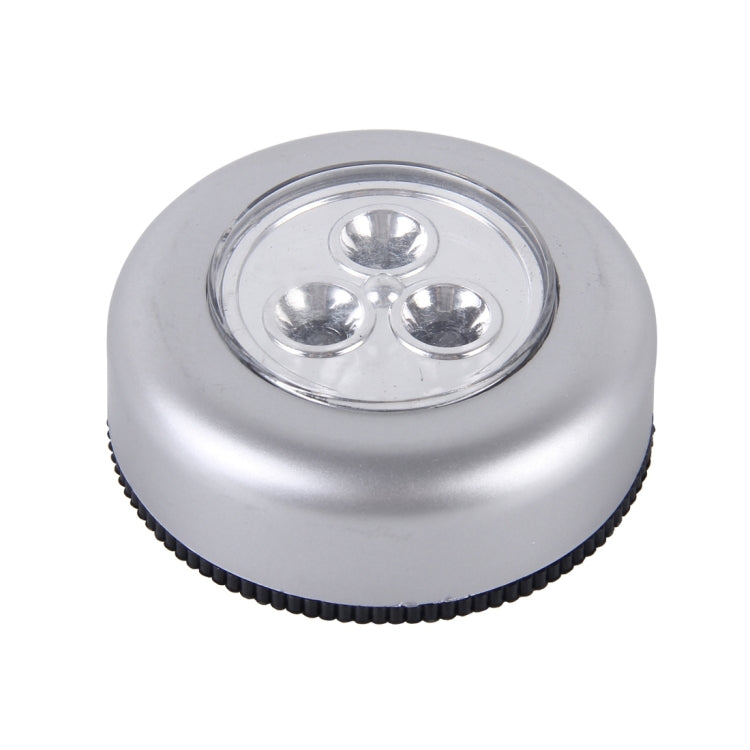 Car universal interior touch LED lamp, silver top with three circular LED lenses