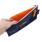 Blue car sun visor organizer with open card compartment and front pocket