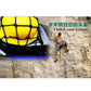 Motorcycle helmet security net, black square mesh over a yellow helmet