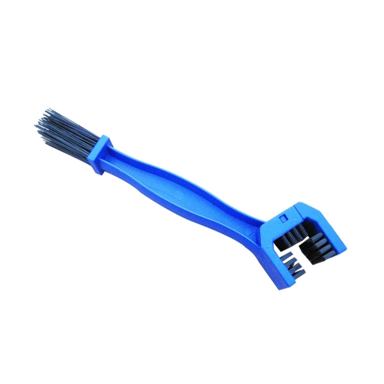 Blue chain cleaning brush with black bristle heads and angled cleaning tips