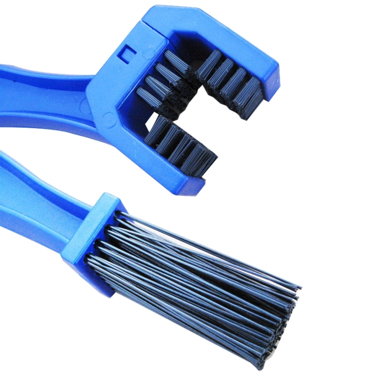 Blue multi-head chain brush with black bristles for cleaning sprockets and chain links