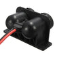 Dual-port car cigar socket adaptor with red wire, black housing and two port openings