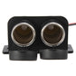 Dual-port car cigar socket adaptor front view with two dark inner sockets in black housing