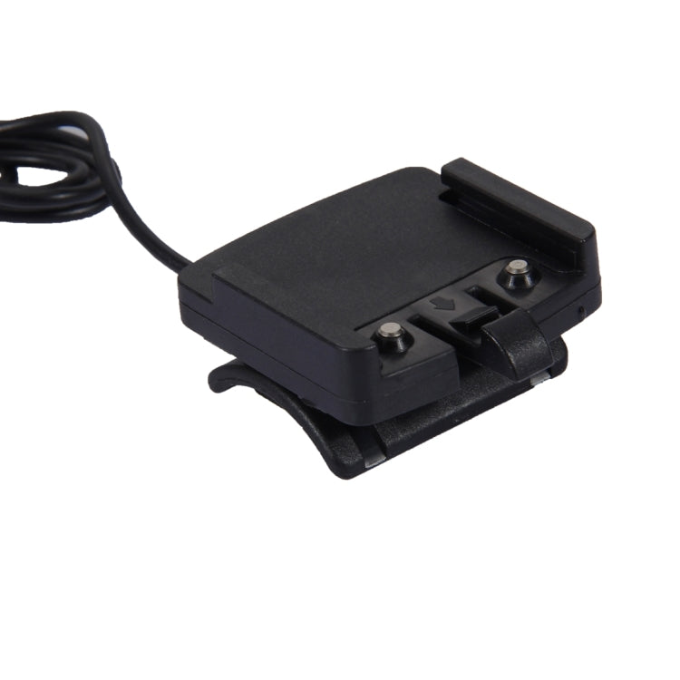 Black wired bike sensor bracket with mounting clip and cable