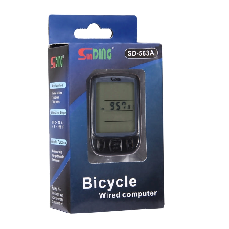 SunDing SD-563A bicycle wired computer retail box with LCD device window