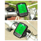 Handlebar-mounted black wired bicycle computer with green LCD display