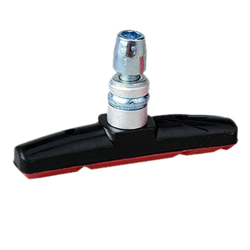 Black brake pad base with red insert and silver mounting stud hardware