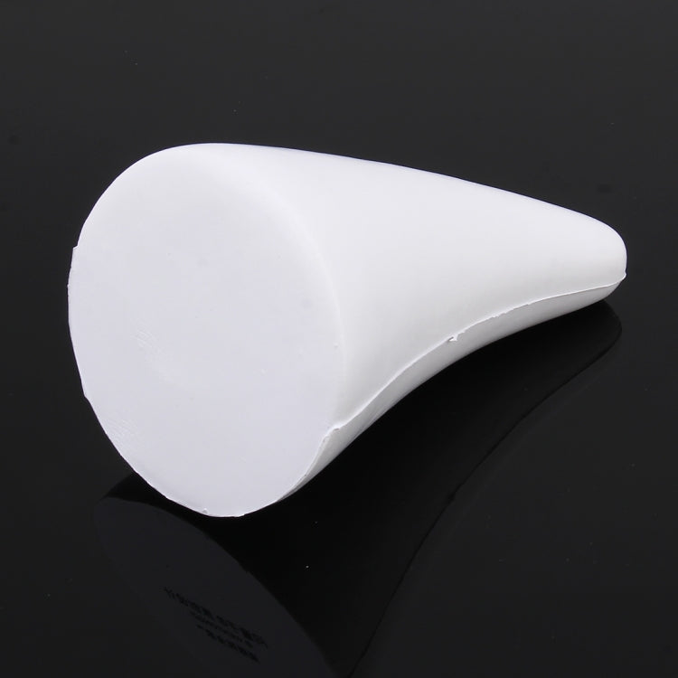 White decorative rubber car horn cap, angled close-up.