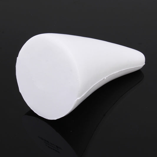 White decorative rubber car horn cap, angled close-up.