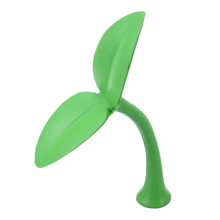 Green rubber decorative grass figurine with two leaves and curved base stand