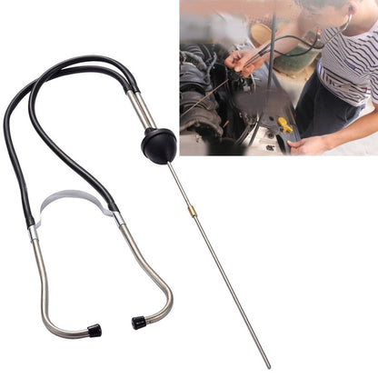 Mechanical stethoscope noise detector with black earpieces and long metal probe