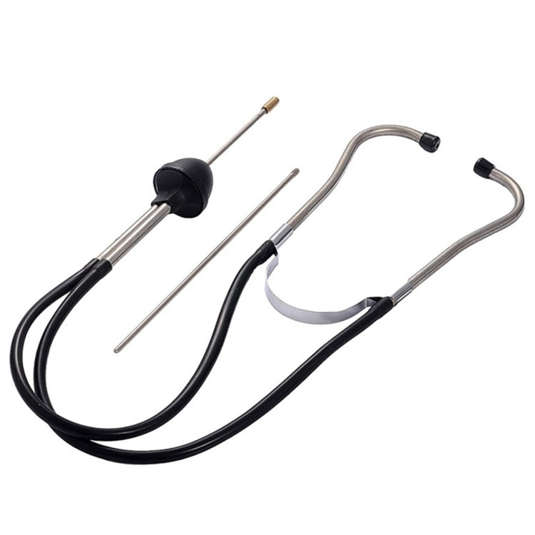 Mechanical noise detector stethoscope with black tubing and long metal sensor rods